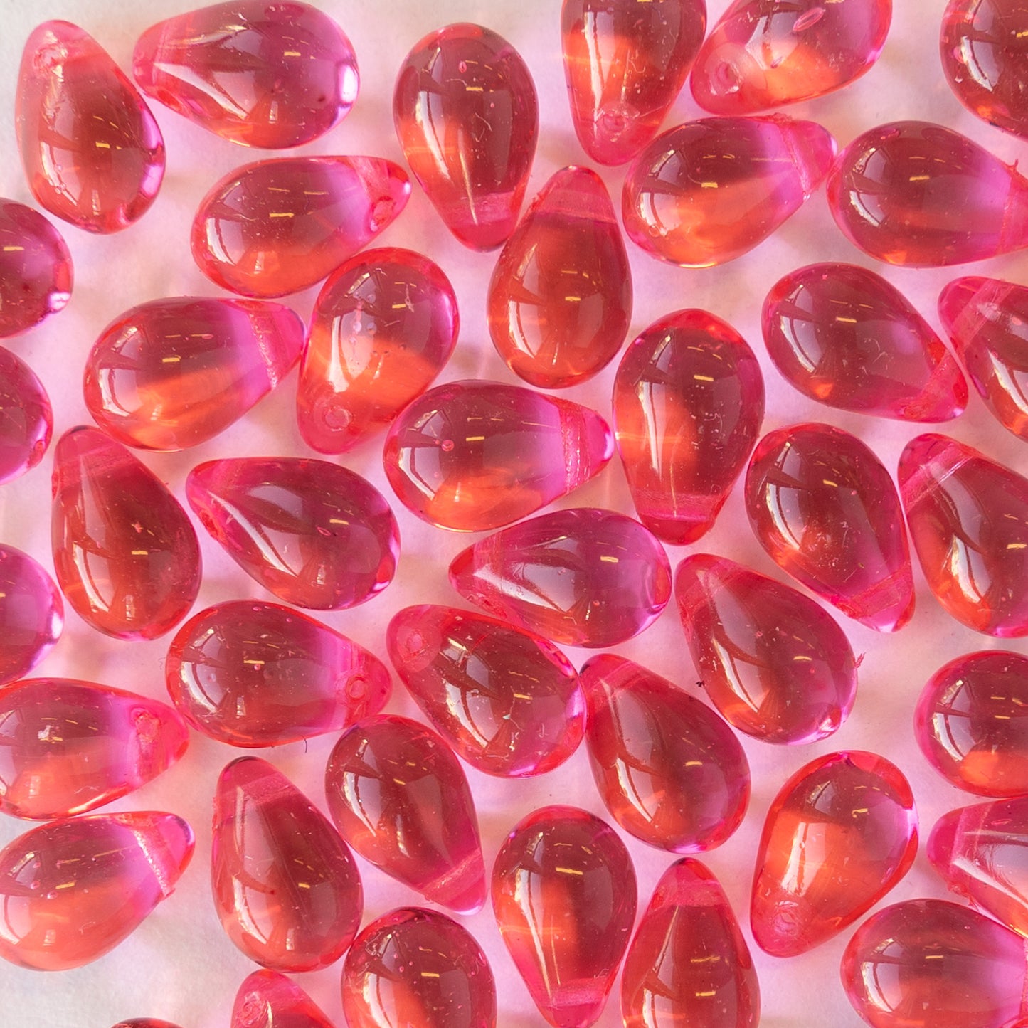 6x9mm Glass Teardrop Beads -  Pink - 60 Beads