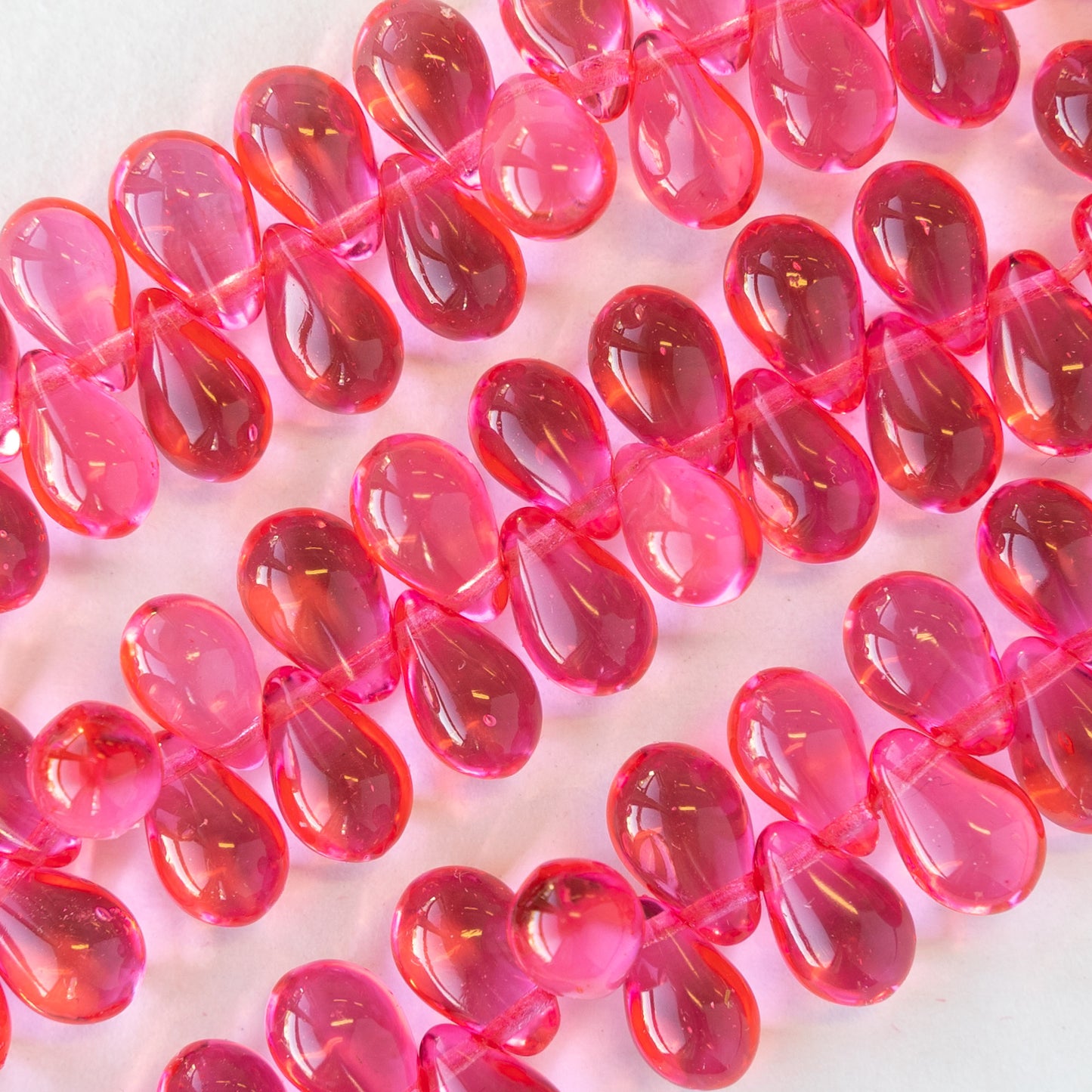 6x9mm Glass Teardrop Beads -  Pink - 60 Beads