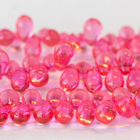 6x9mm Glass Teardrop Beads -  Pink - 60 Beads