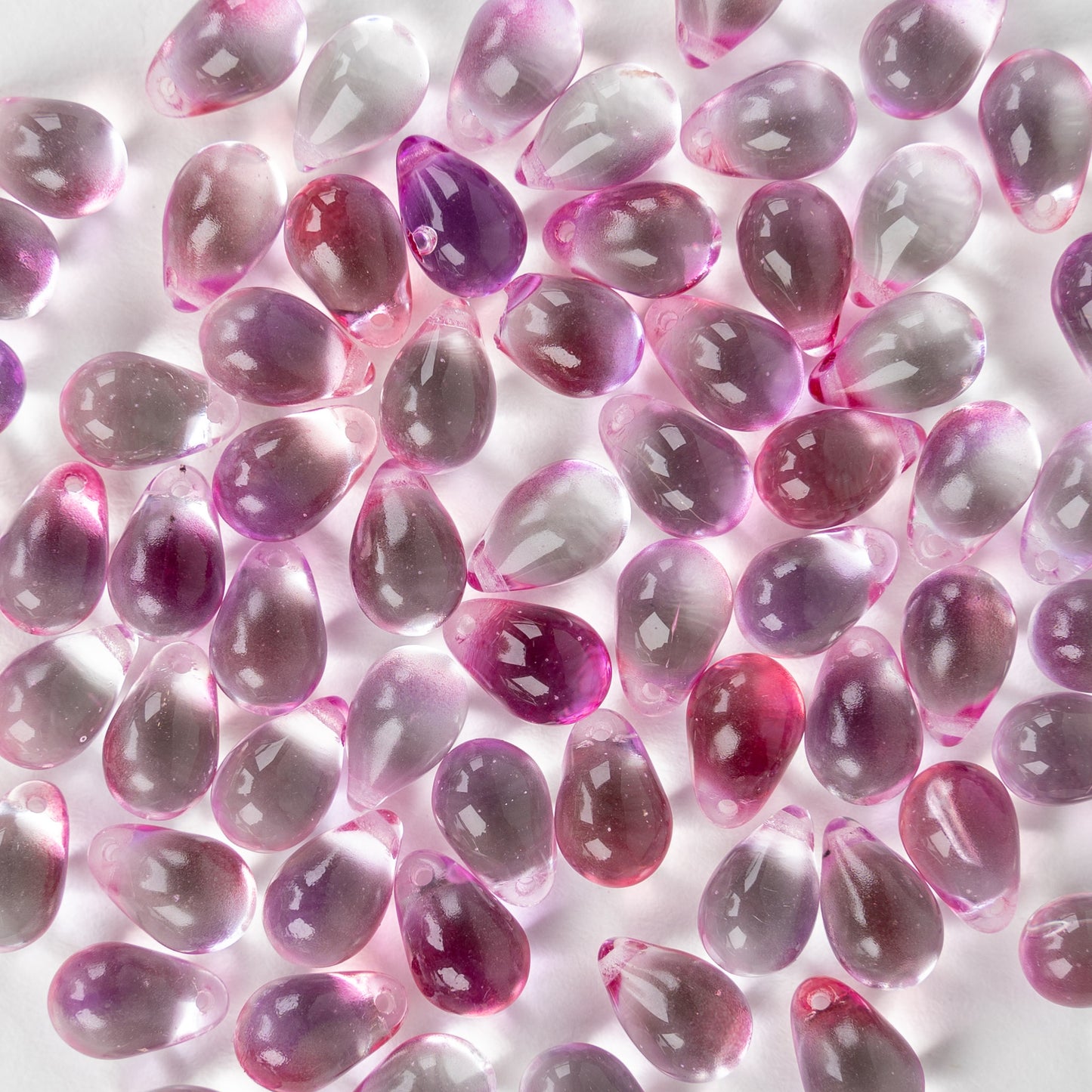 6x9mm Glass Teardrop Beads - Transparent Pink Crystal Mix - 50 Beads