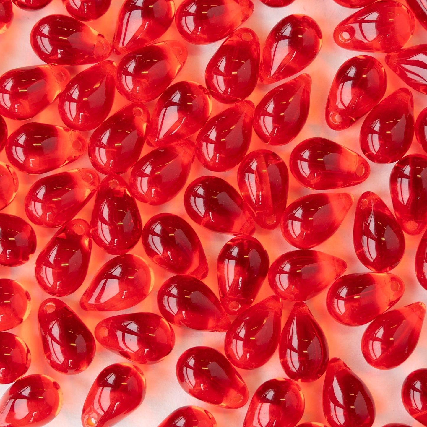 6x9mm Glass Teardrop Beads - Red - 50 Beads
