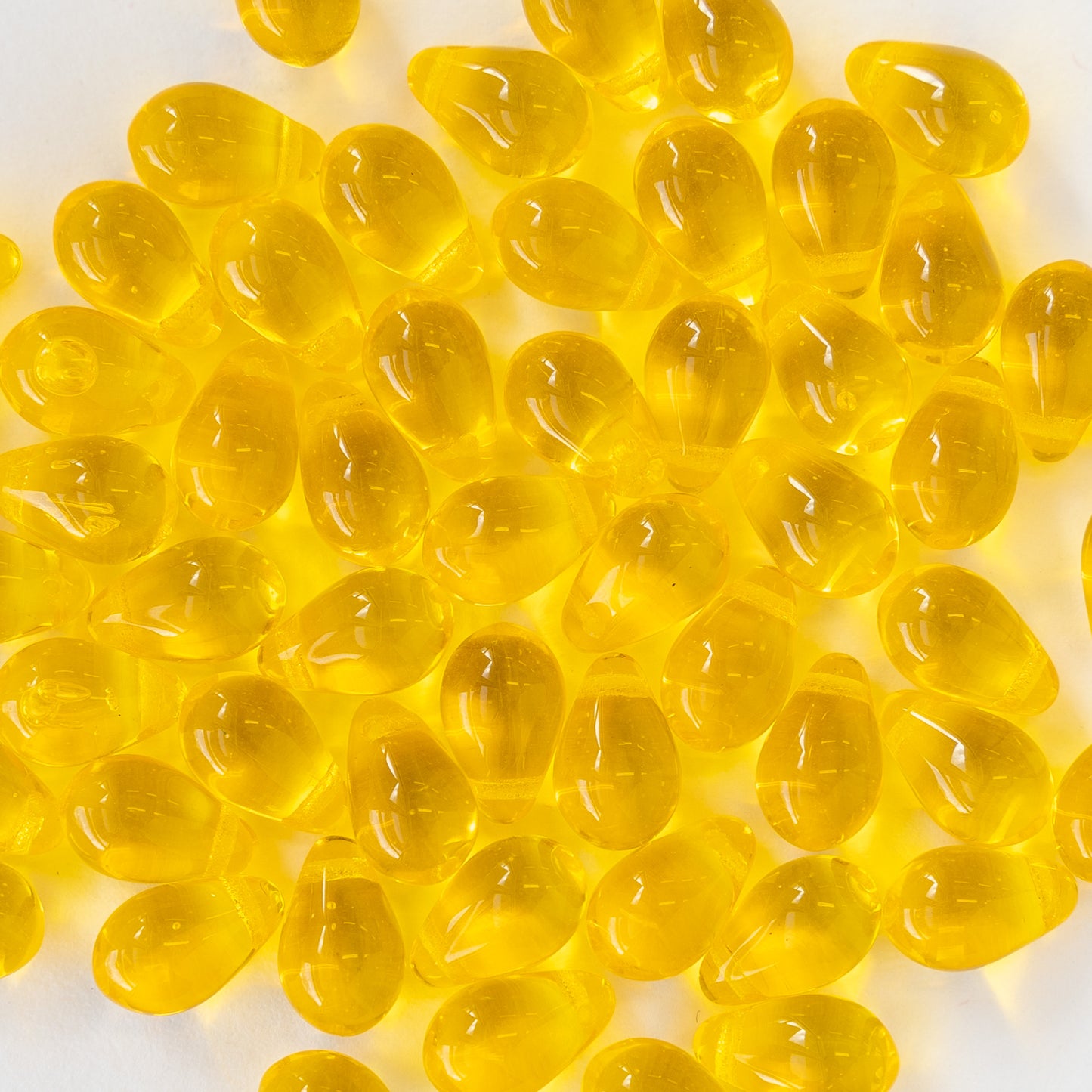 6x9mm Glass Teardrop Beads - Sunshine Yellow - 50 Beads