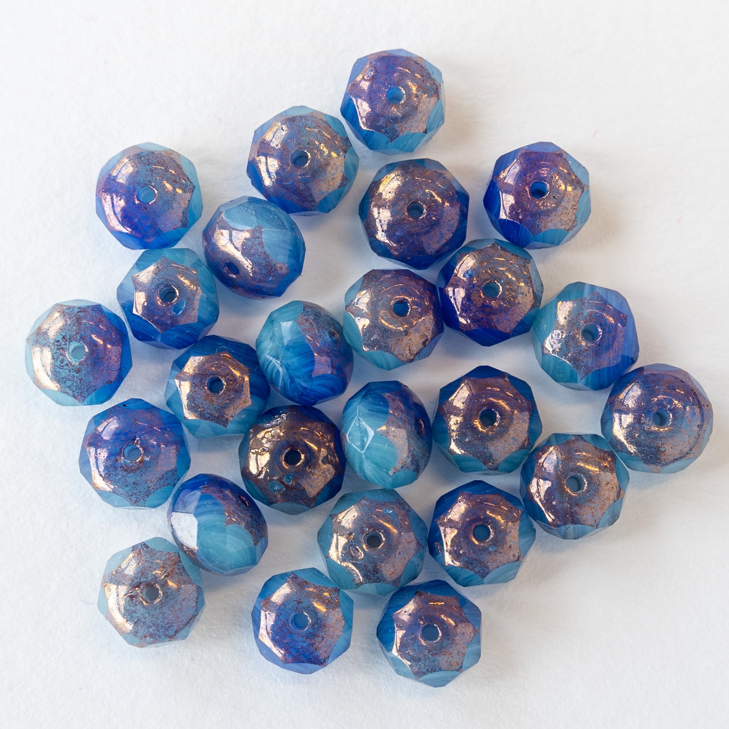 6x9mm Rondelle Beads - Blue Mix with Bronze Finish - 25 Beads