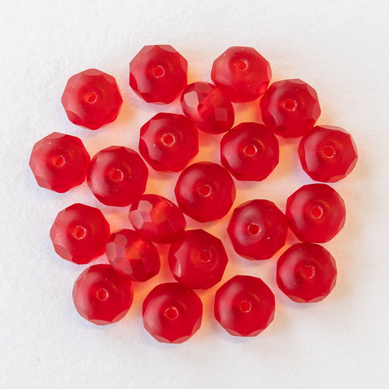 6x9mm Glass Rondelle Beads -  Matte Transparent Christmas Red - 20 Beads