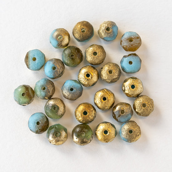6x9mm Rondelle Beads - Sky Blue Gold - 25 beads