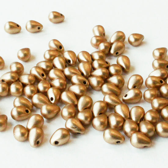 4x6mm Glass Teardrop Beads - Gold Matte - 100 beads