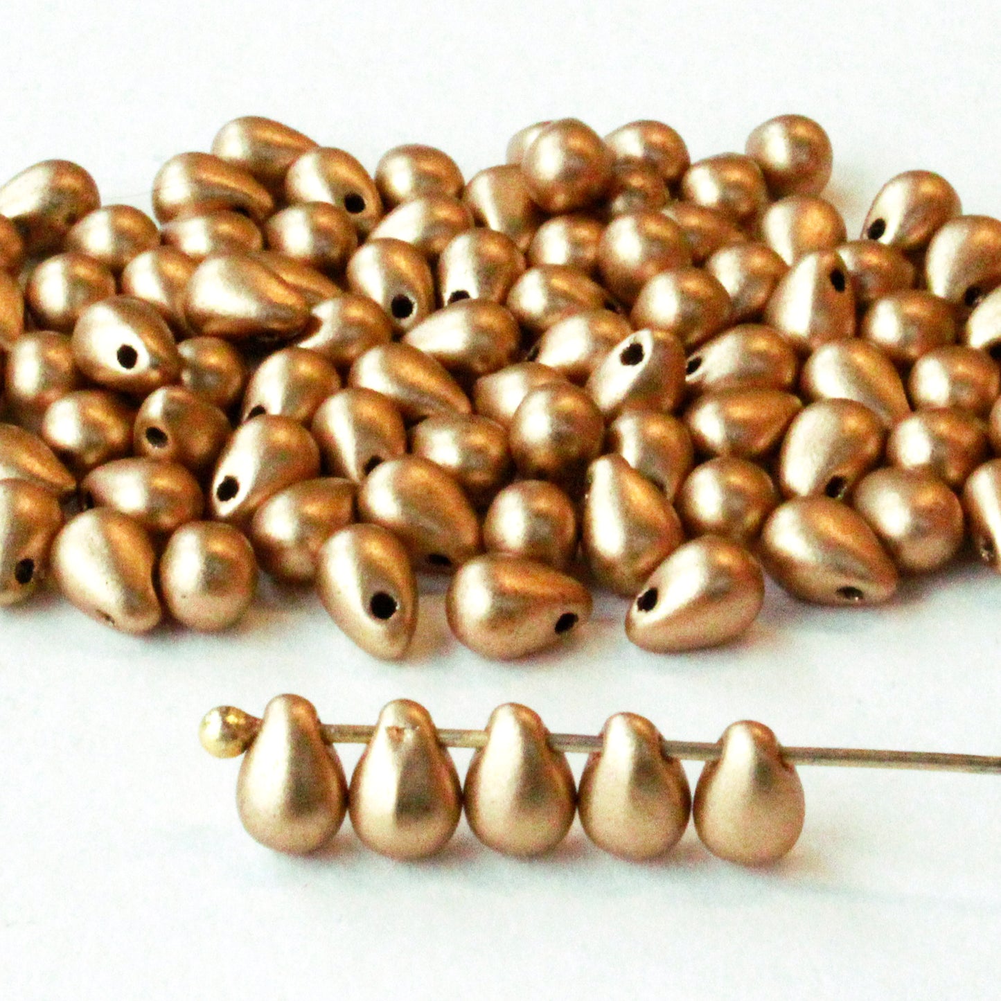 4x6mm Glass Teardrop Beads - Gold Matte - 100 beads