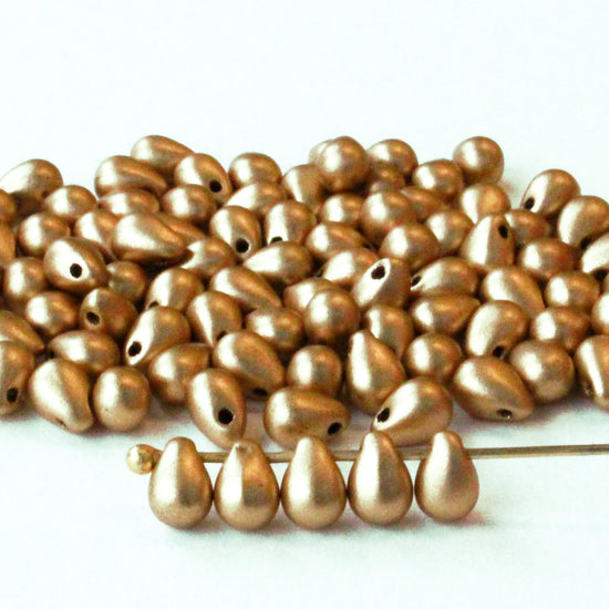 4x6mm Glass Teardrop Beads - Gold Matte - 100 beads