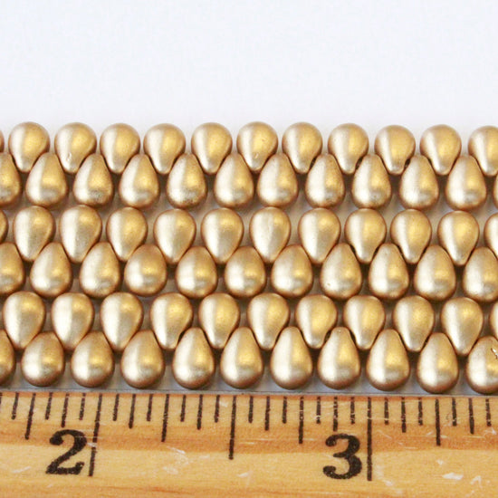 4x6mm Glass Teardrop Beads - Gold Matte - 100 beads