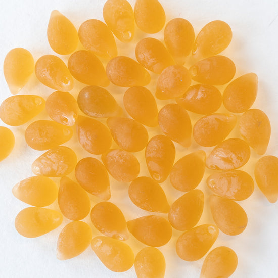 6x9mm Glass Teardrop Beads - Amber Matte -  45 Beads