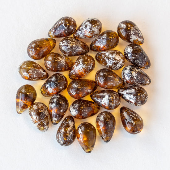 Load image into Gallery viewer, 6x9mm Glass Teardrop Beads - Amber Mercury Beads - 25 Beads

