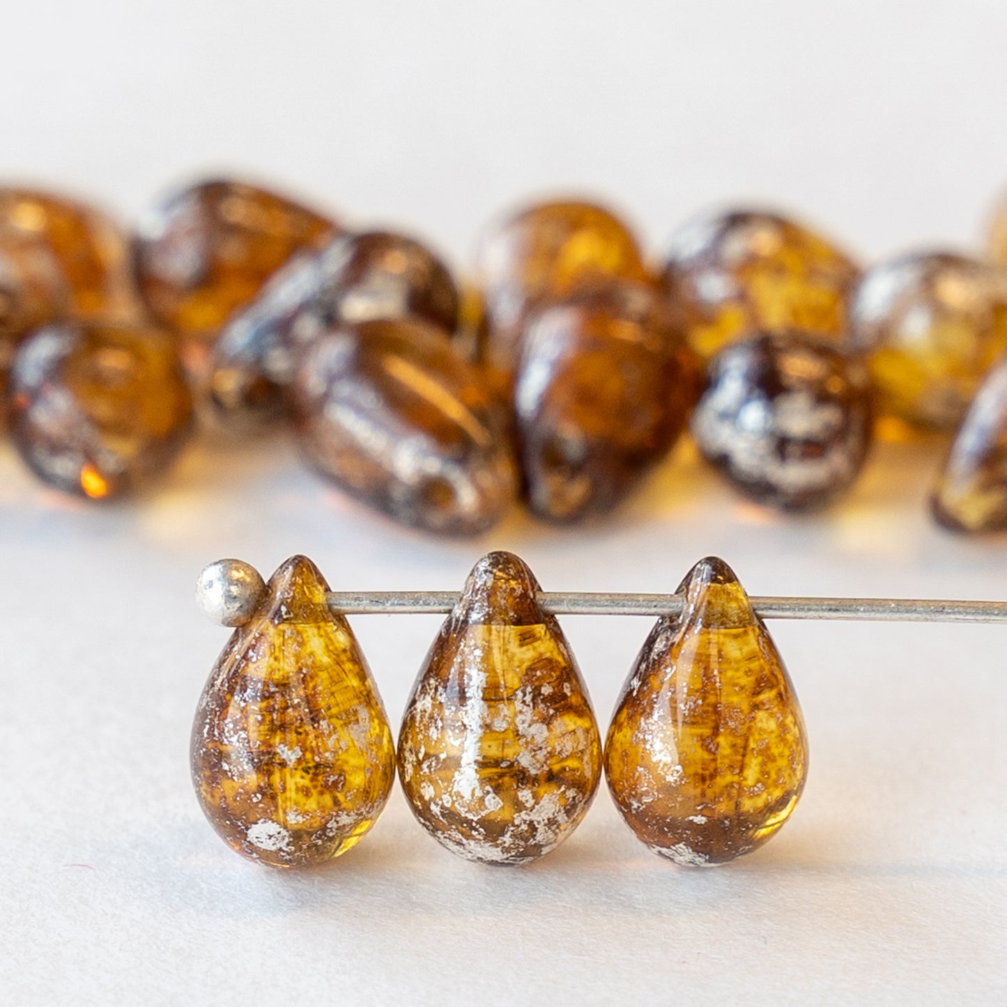 Load image into Gallery viewer, 6x9mm Glass Teardrop Beads - Amber Mercury Beads - 25 Beads
