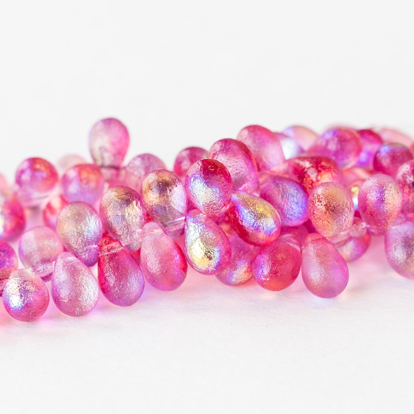 4x6mm & 6x9mm Glass Teardrop Beads - Magenta Pink
