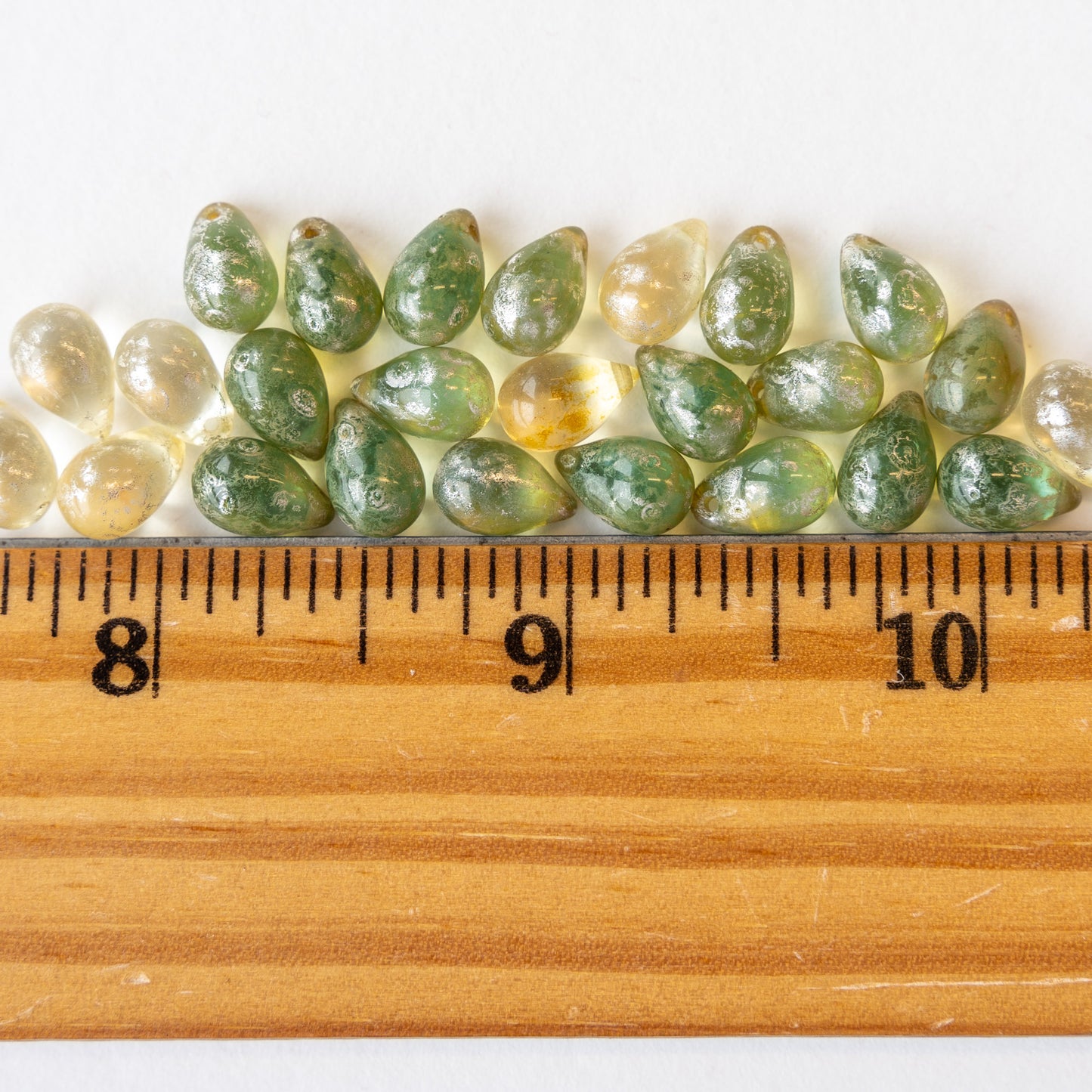 6x9mm Teardrop Beads - Celadon and Champagne - 25