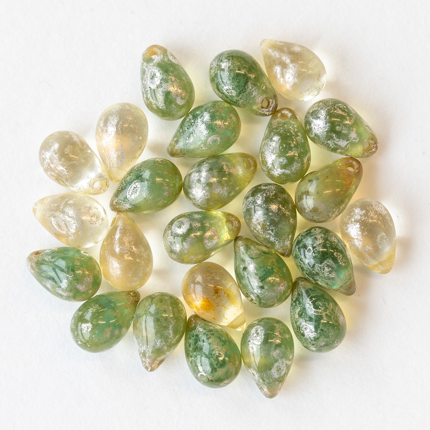6x9mm Teardrop Beads - Celadon and Champagne - 25