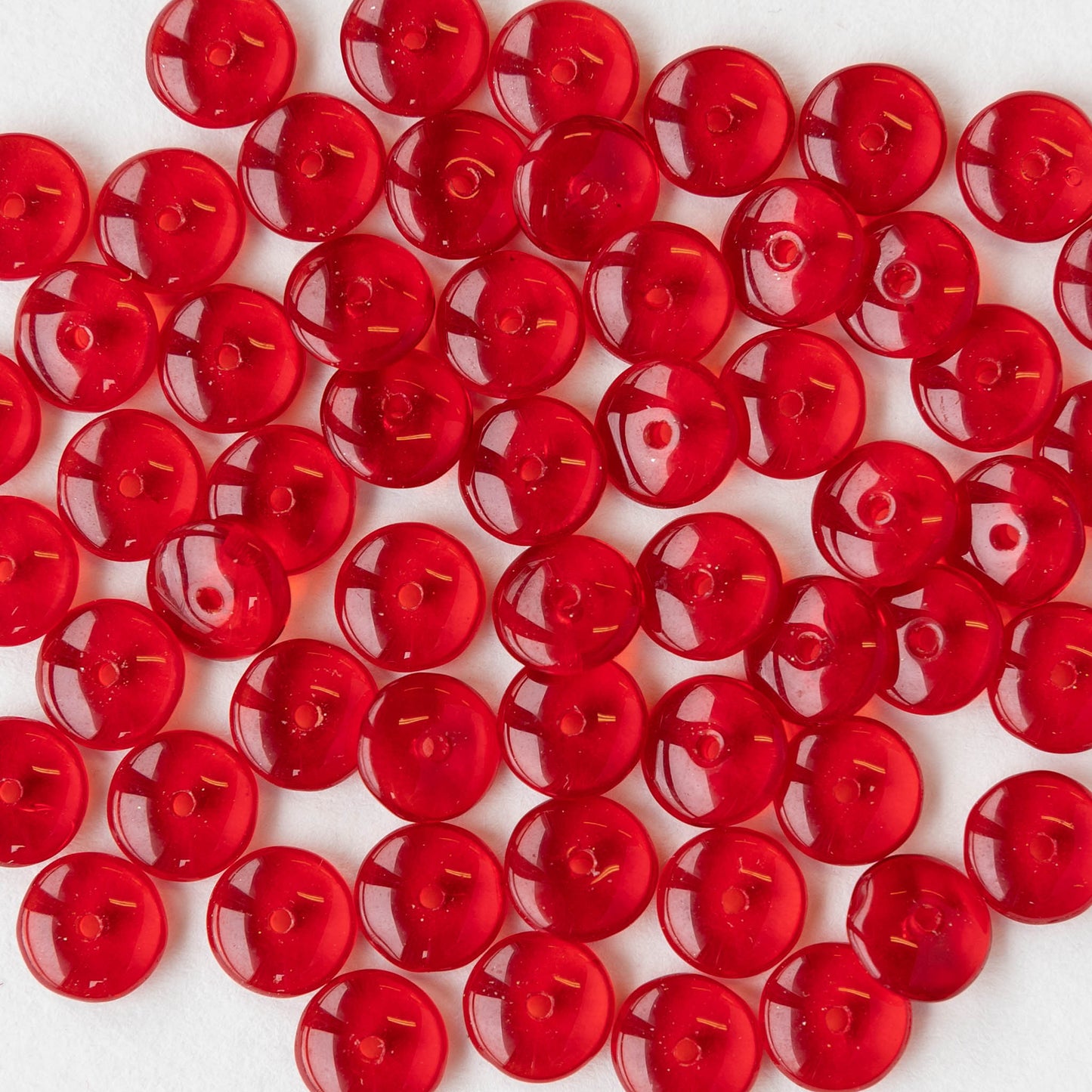 7mm Rondelle Beads - Red - 100 Beads