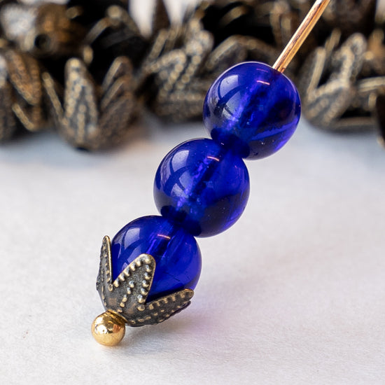 7mm Antiqued Brass Bead Caps - 30 Pieces