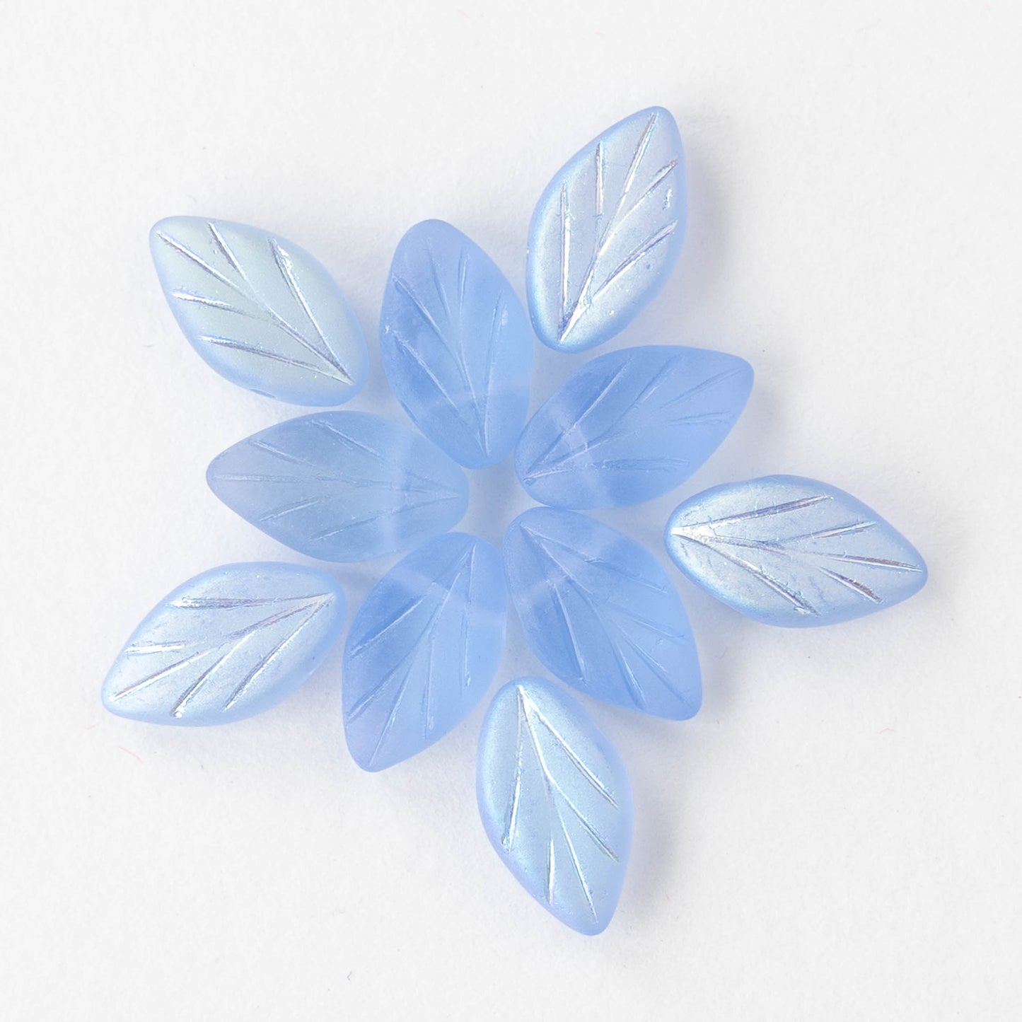 Glass Leaf Beads - Light Blue AB Matte - 30