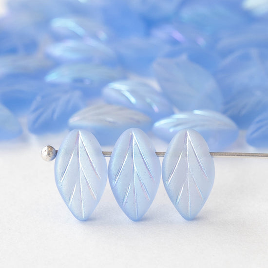 Glass Leaf Beads - Light Blue AB Matte - 30