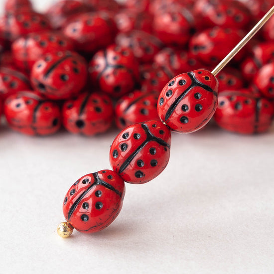 Ladybug Beads - Red with Black - 20