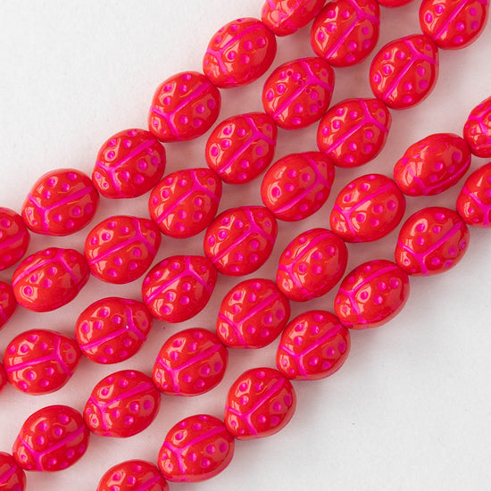 Ladybug Beads - Red with Pink Wash - 20