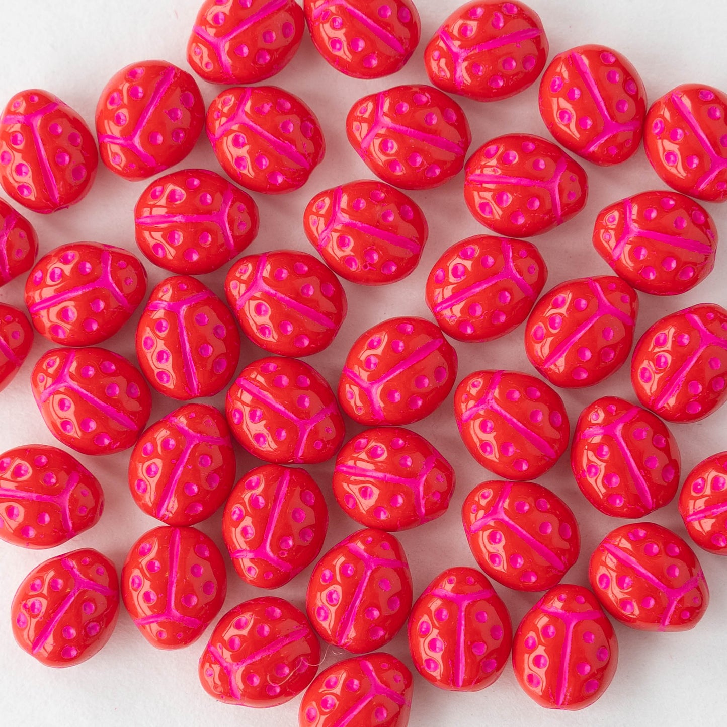 Ladybug Beads - Red with Pink Wash - 20