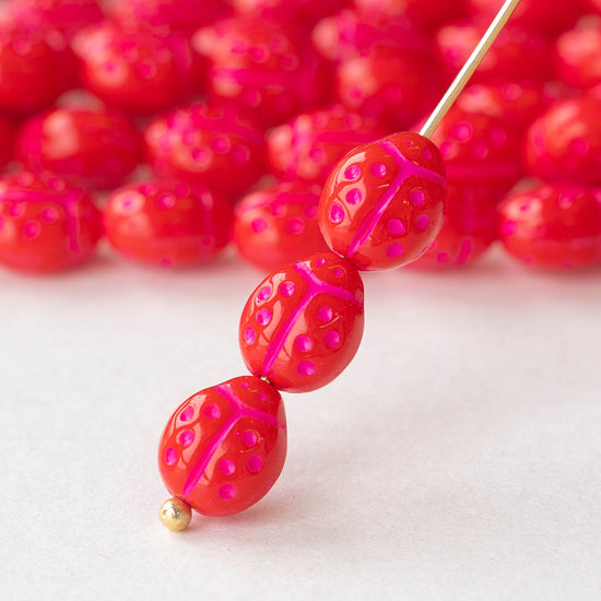 Ladybug Beads - Red with Pink Wash - 20