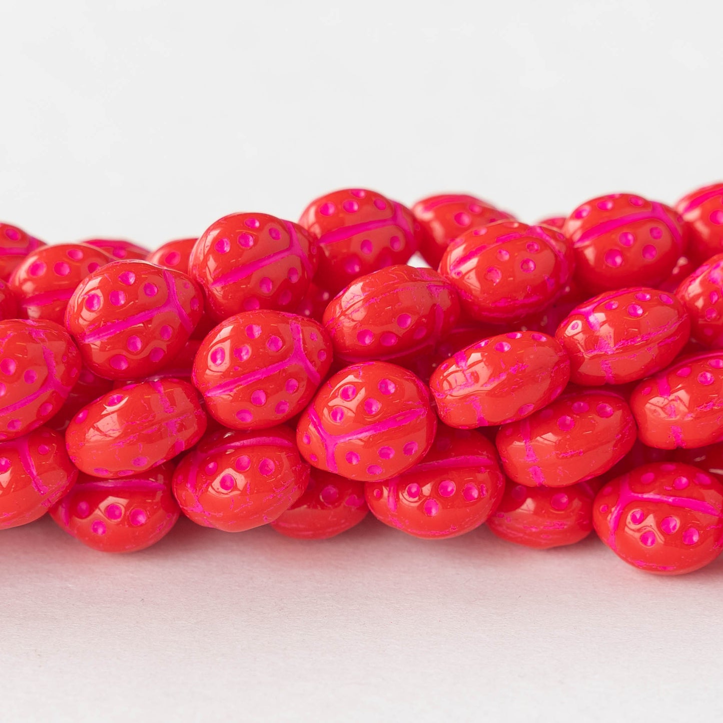 Ladybug Beads - Red with Pink Wash - 20