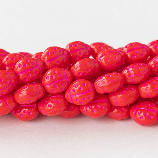 Ladybug Beads - Red with Pink Wash - 20