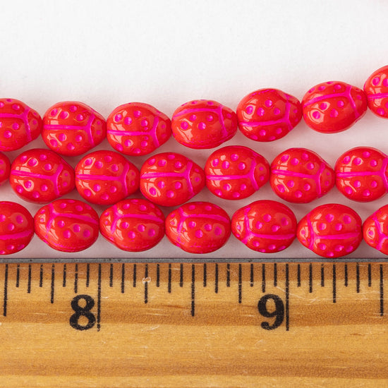 Ladybug Beads - Red with Pink Wash - 20