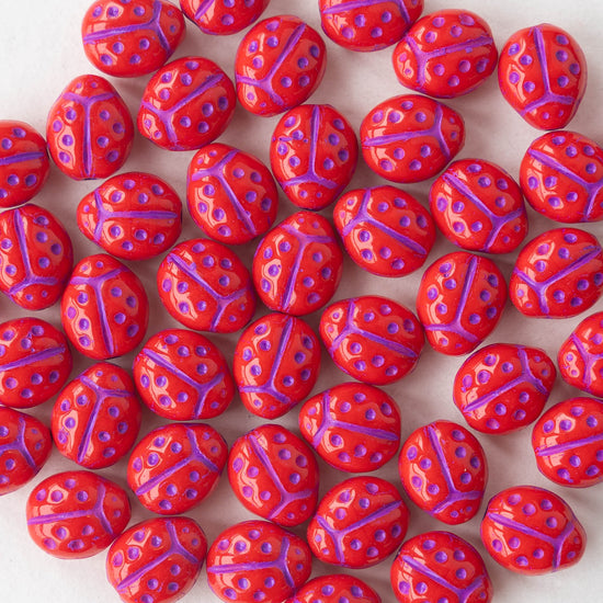 Ladybug Beads - Red with Purple - 20