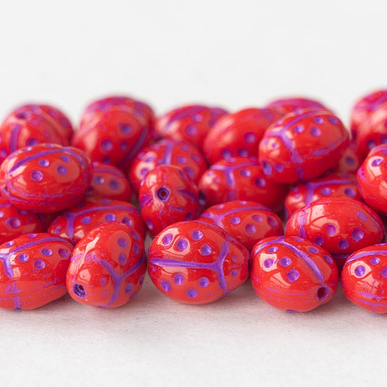 Ladybug Beads - Red with Purple - 20