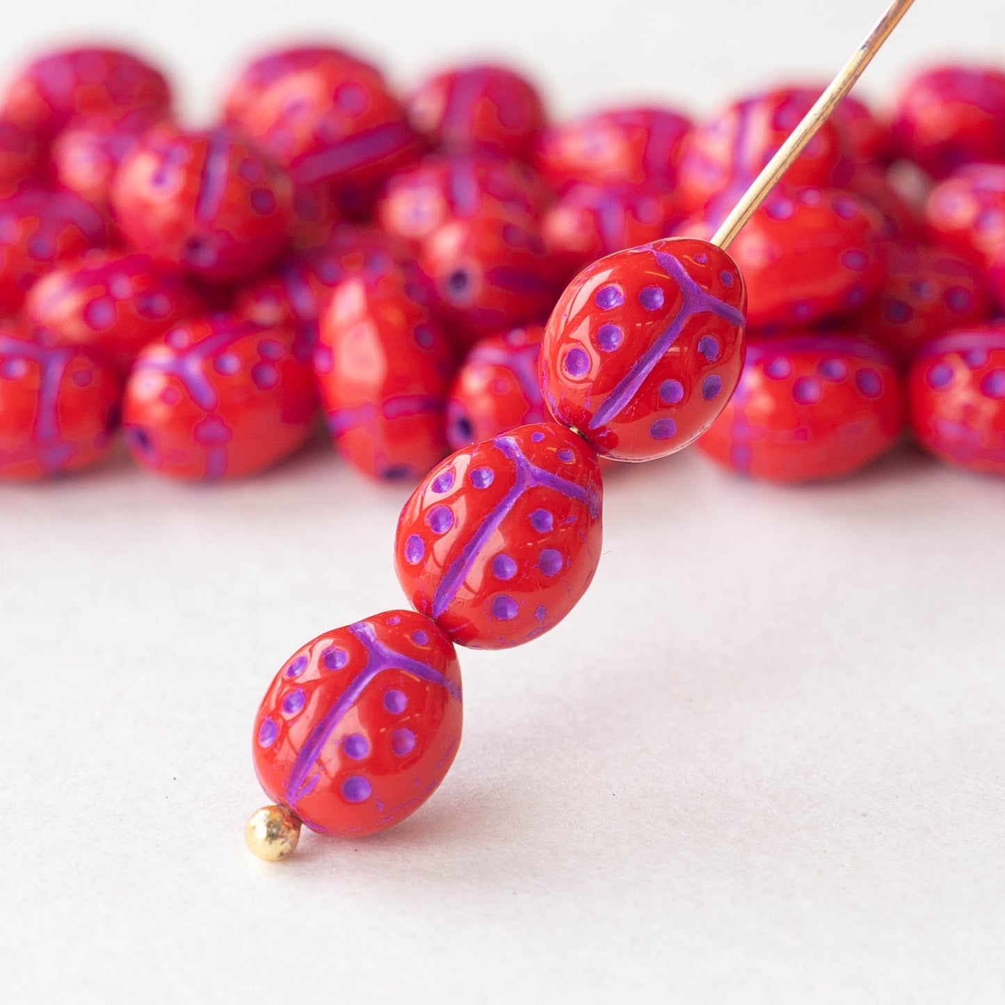 Ladybug Beads - Red with Purple - 20