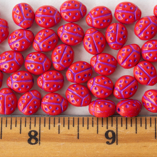 Ladybug Beads - Red with Purple - 20