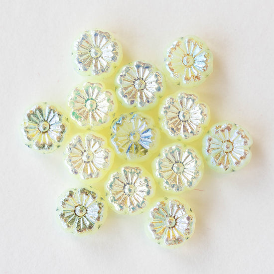 8mm Glass Flower Beads - Jonquil Yellow Luster - 20 beads