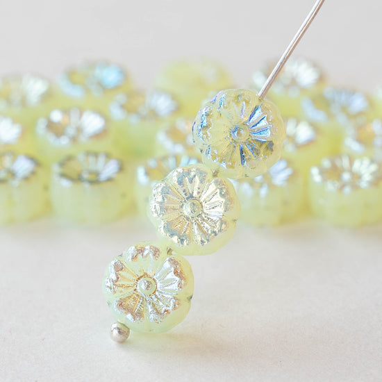 8mm Glass Flower Beads - Jonquil Yellow Luster - 20 beads
