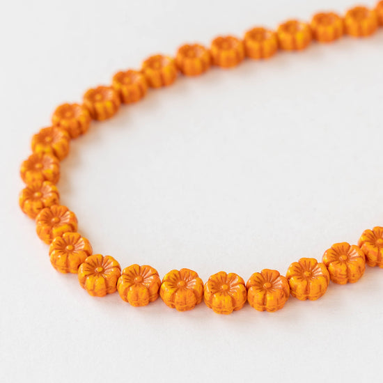 8mm Glass Flower Beads - Opaque Orange Yellow - 20 beads