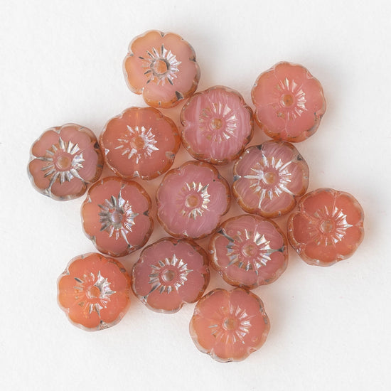 8mm Glass Flower Beads - Dusty Opaline Pink - 20 beads