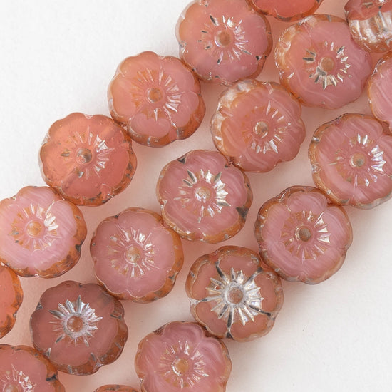 8mm Glass Flower Beads - Dusty Opaline Pink - 20 beads