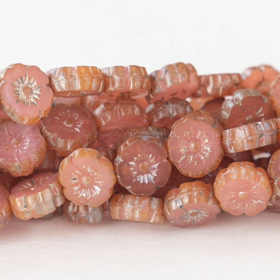 8mm Glass Flower Beads - Dusty Opaline Pink - 20 beads