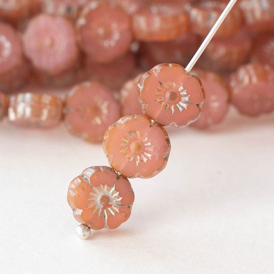 8mm Glass Flower Beads - Dusty Opaline Pink - 20 beads