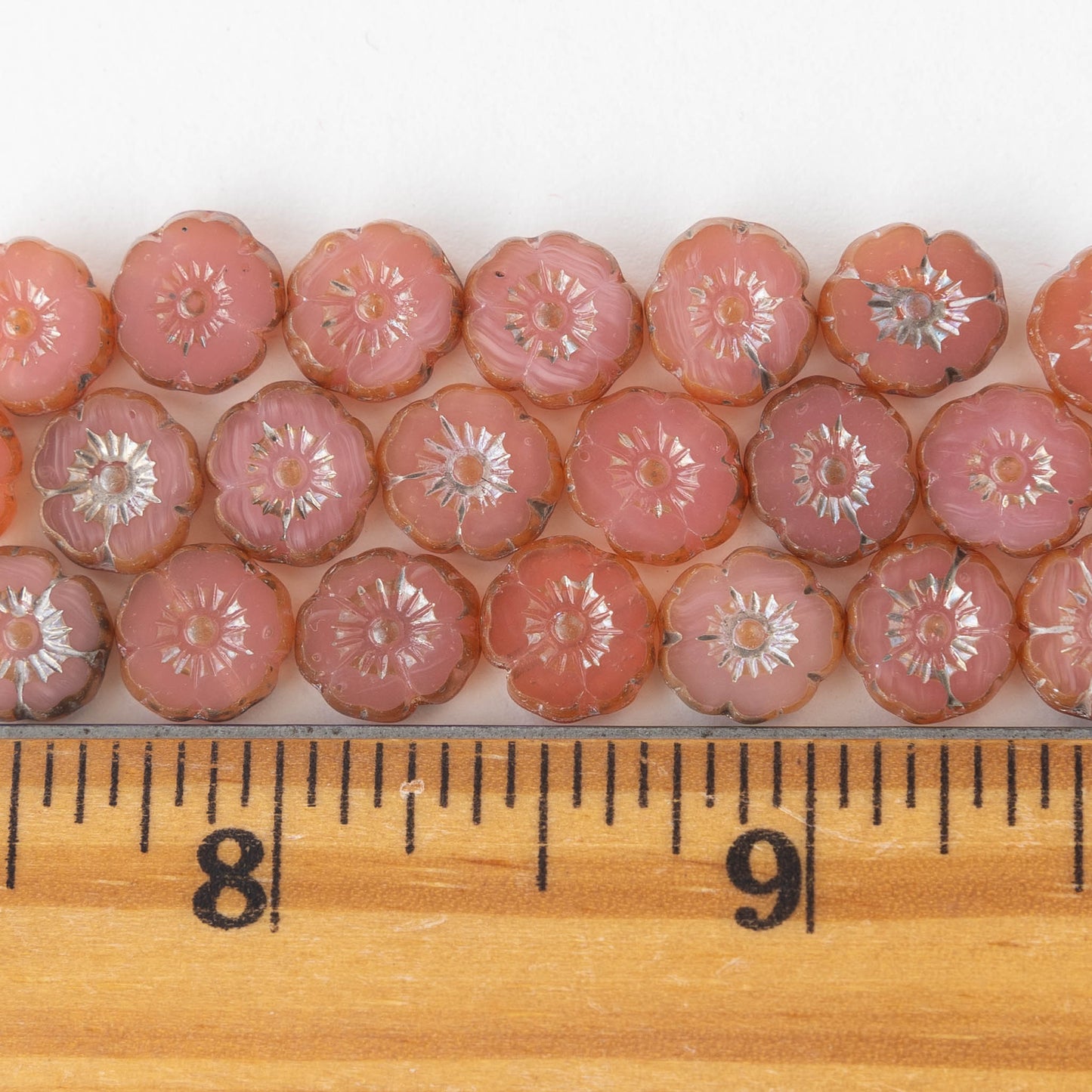 8mm Glass Flower Beads - Dusty Opaline Pink - 20 beads