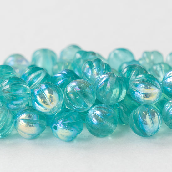 Load image into Gallery viewer, 8mm Melon Beads - Transparent Seafoam AB - 30 Beads
