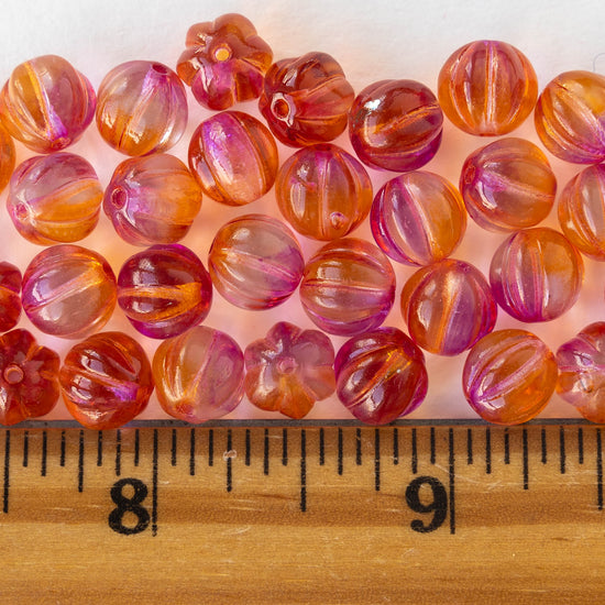 8mm Melon Beads - Peachy Pink Orange Mix - 25 Beads