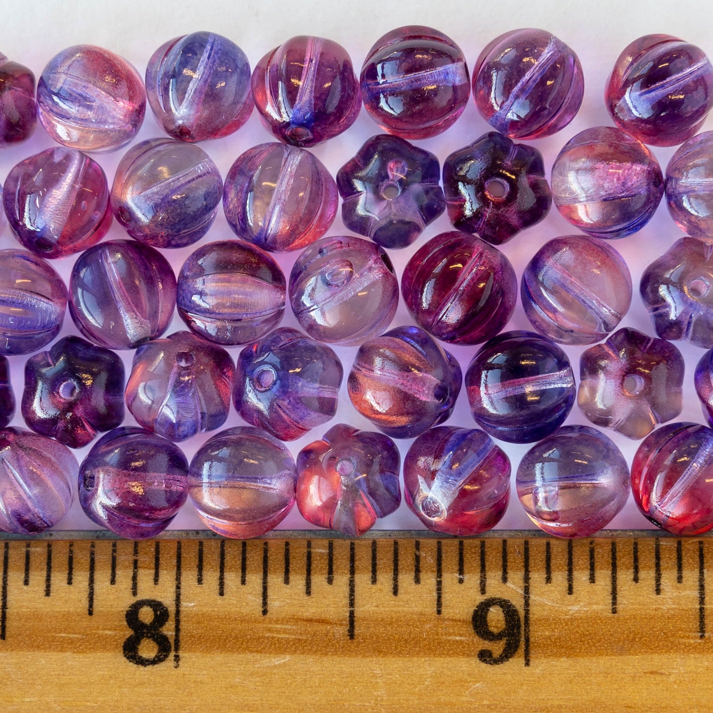 8mm Melon Beads - Transparent Purple Red Mix - 25