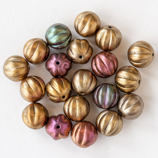 Load image into Gallery viewer, 8mm Melon Bead - Metallic Matte Gold Iris - 20 Beads
