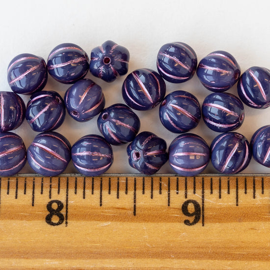 8mm Melon Beads - Purple with Pink Wash - 20 Beads