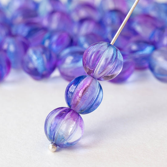 8mm Melon Beads - Sapphire Blue Purple Luster AB - 25