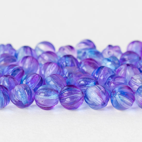 8mm Melon Beads - Sapphire Blue Purple Luster AB - 25