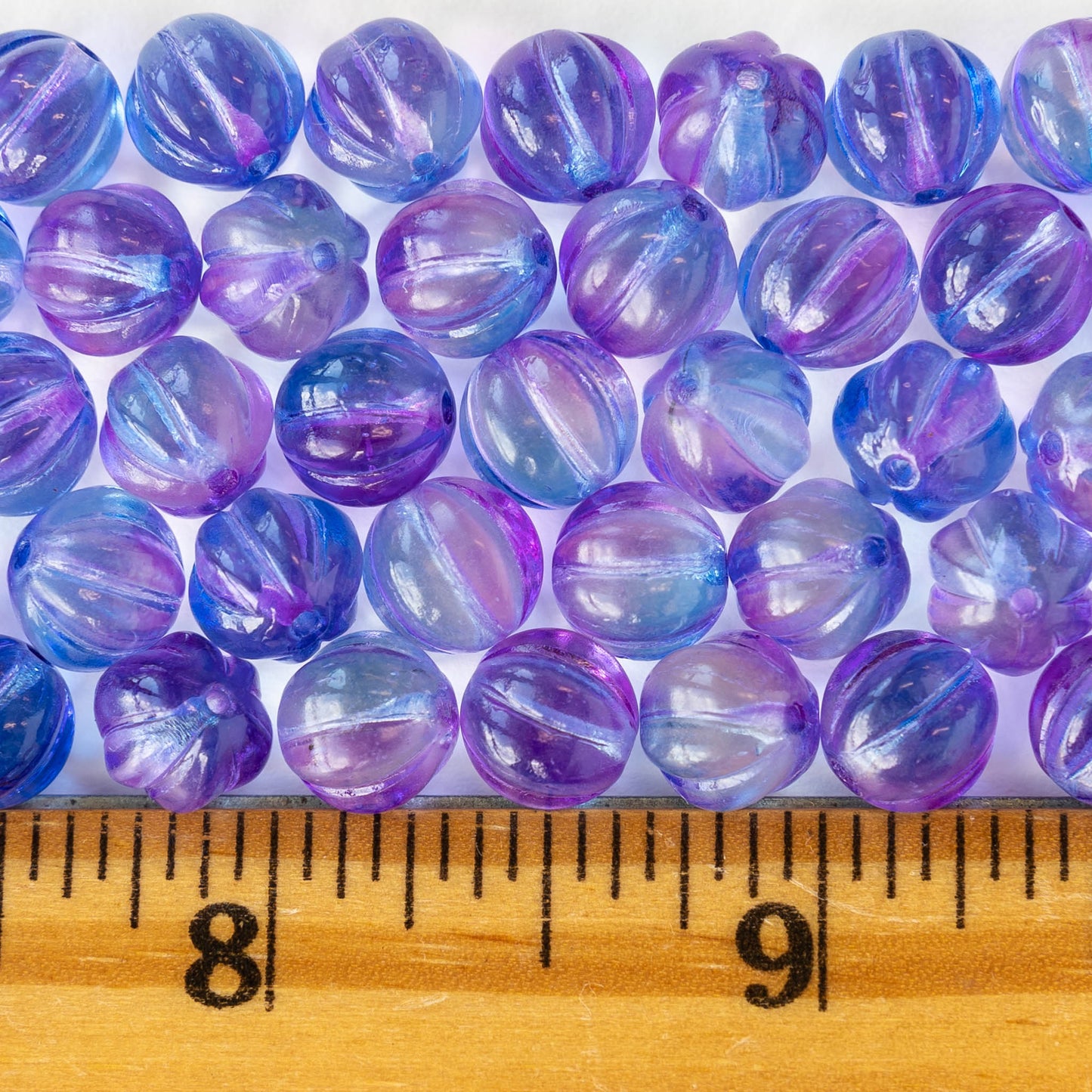 8mm Melon Beads - Sapphire Blue Purple Luster AB - 25